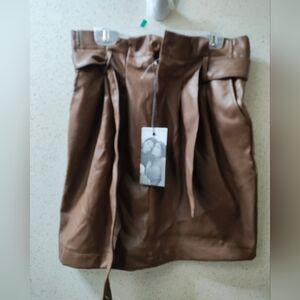 Kendall + Kylie Paper bag Skirt Women's XS Vegan Leather Brown Tan